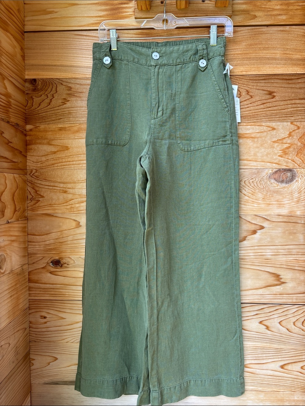 C&C California Green Linen Lyocell Wide Leg Utility Pants Size 2 NWT